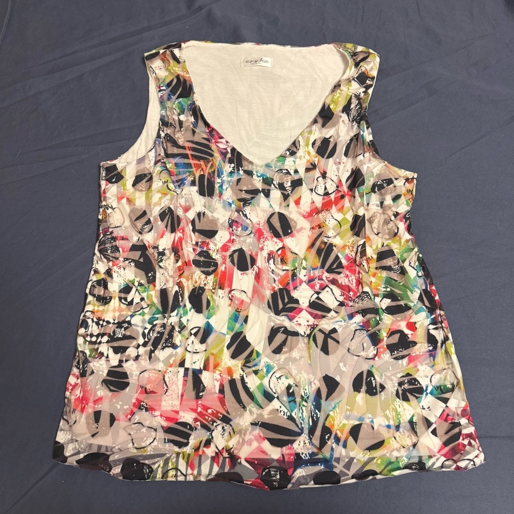 Eroke Made in Italy Multicolor Print Sleeveless Top 46 (L) | V-Neck Designer